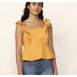 NEW Lauren Conrad Large Ruffle Peplum Tank Top Mustard Yellow Bow Cottagecore
